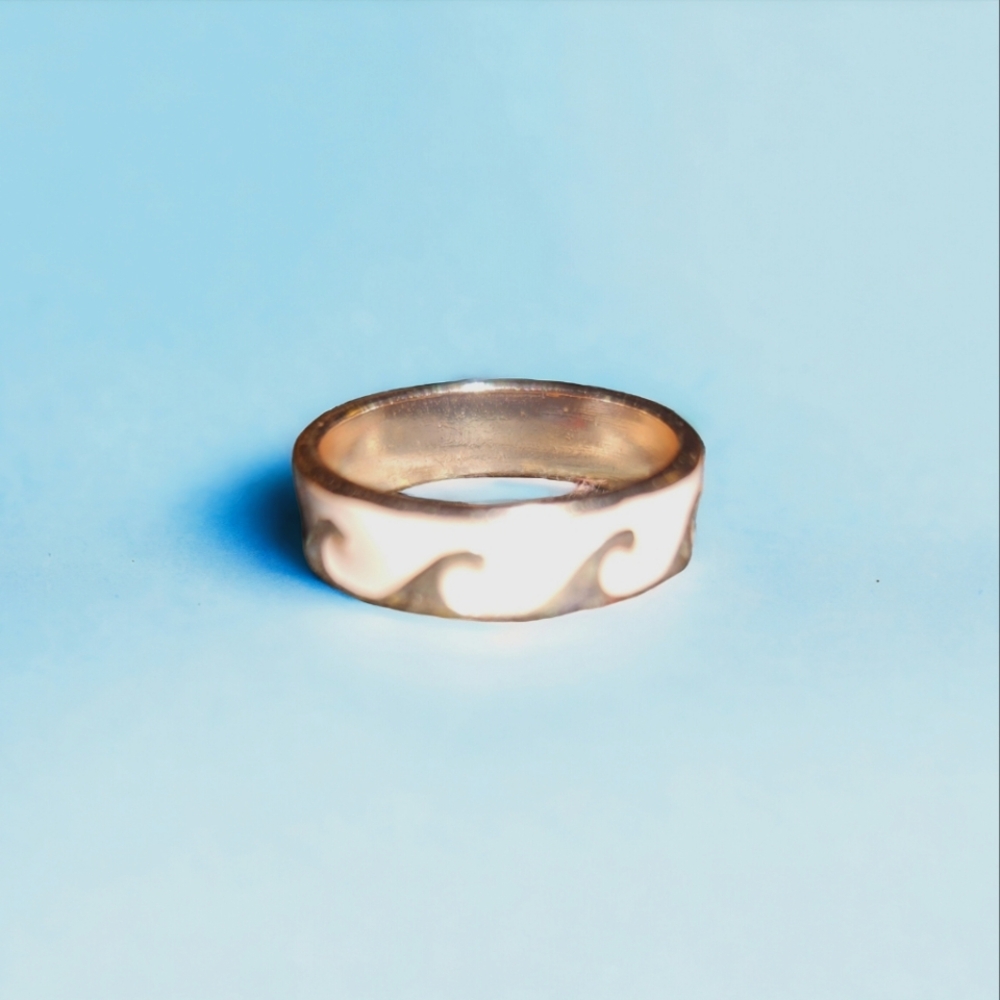 925 Native American Sterling Silver Water Wave Band Ring Life Purity Refresh 6mm